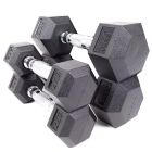 Recoil hantelpaket hexagonhantlar 1–5 kg i svart gummi med kromade handtag, staplade i ett kompakt set – perfekt för nybörjare eller uppvärmning.