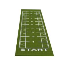 Grön konstgräsmatta med numrering från 1 till 10 och tydlig startyta.