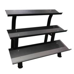 Stabilt 3-vånings hantelställ för hexagonhantlar med tre breda hyllplan