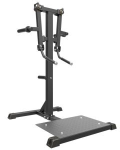 Stående lateral raise-maskin från sidan med fotplatta och dubbla handtag
