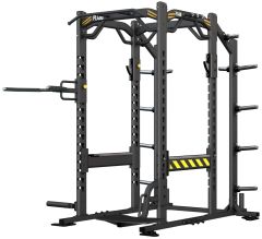 Power Rack med vikthäng från BH Fitness – robust helvy framifrån med klassisk svart och gul design.