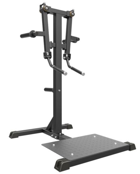 Stående lateral raise-maskin från sidan med fotplatta och dubbla handtag