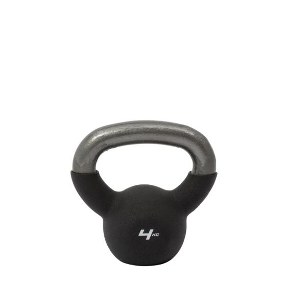 Kettlebell 4 kg i svart neopren med ergonomiskt handtag – Master Fitness.
