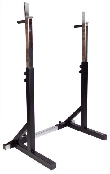 Recoil skivstångsställning i svart stål med justerbar höjd och bredd.