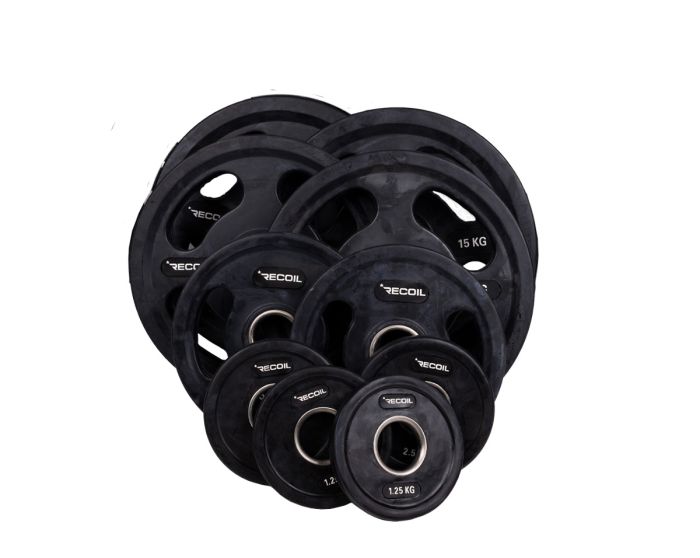 Viktpaket på totalt 67,5 kilo med handtag och tydlig viktmärkning