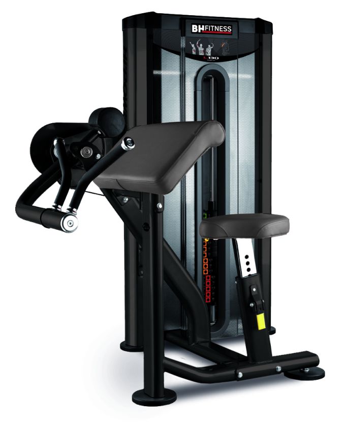 Bicepsmaskin från BH Fitness med svart stålram och viktmagasin