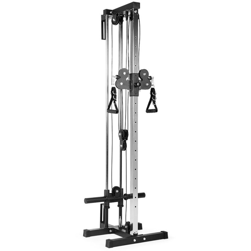 Gymstick Pulley Station PS4.0 i svart med monterade viktskivor, sedd framifrån