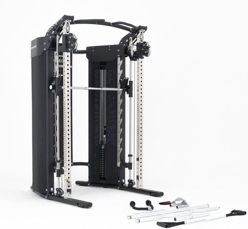 Multismith X22 från Master Fitness sedd framifrån med tillbehör liggandes framför